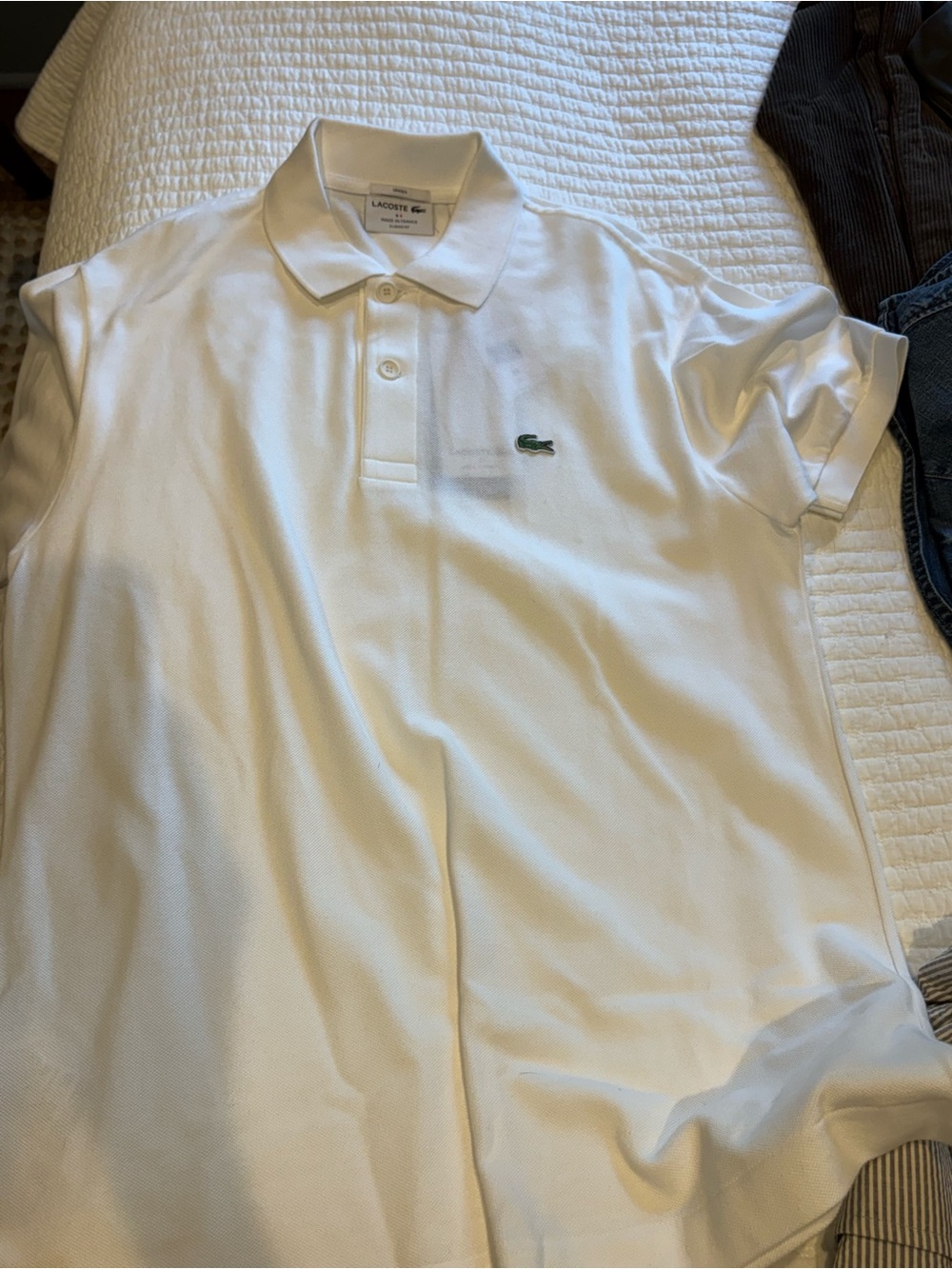 Lacoste Men’s White Pique Polo with Green Crocodile Logo